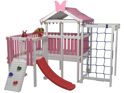Детский спортивный комплекс-кровать Мансарда 9 Розовый